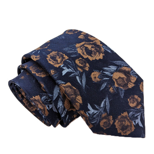 Midnight Bronze Rose Silk Wedding Tie