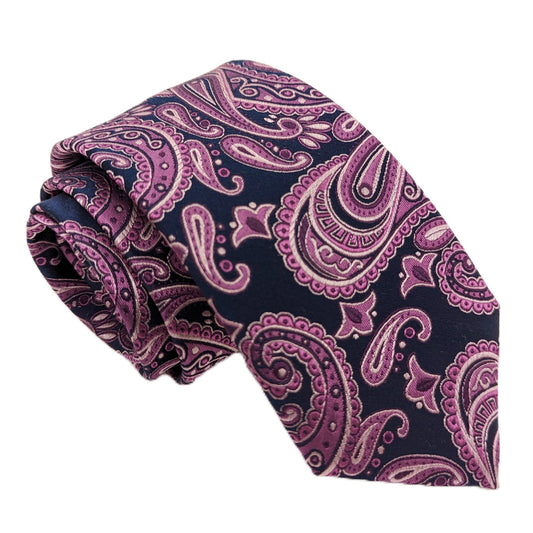 Navy & Berry Paisley Silk Wedding Tie