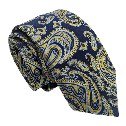 Navy & Yellow Paisley Wedding Tie