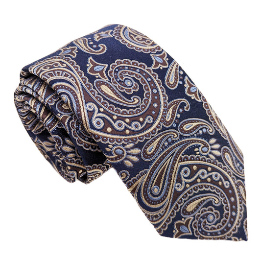 Navy & Beige Paisley Silk Wedding Tie