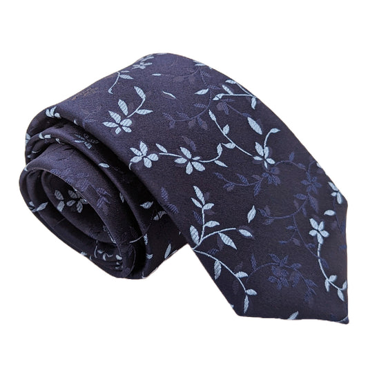 Navy & Blue Floral Silk Wedding Tie