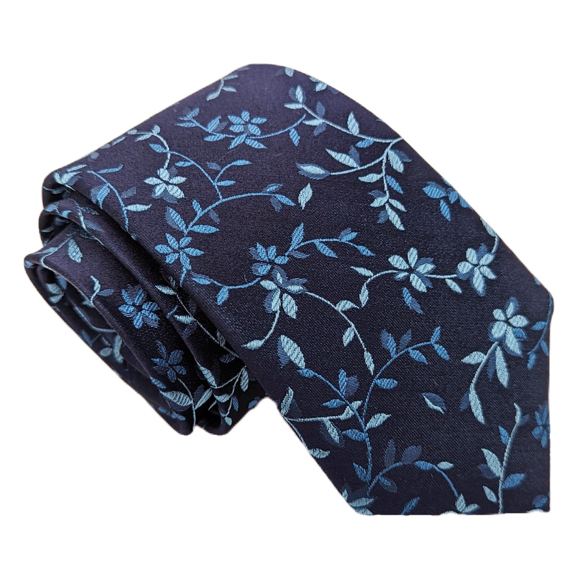 Navy & Teal Floral Silk Wedding Tie