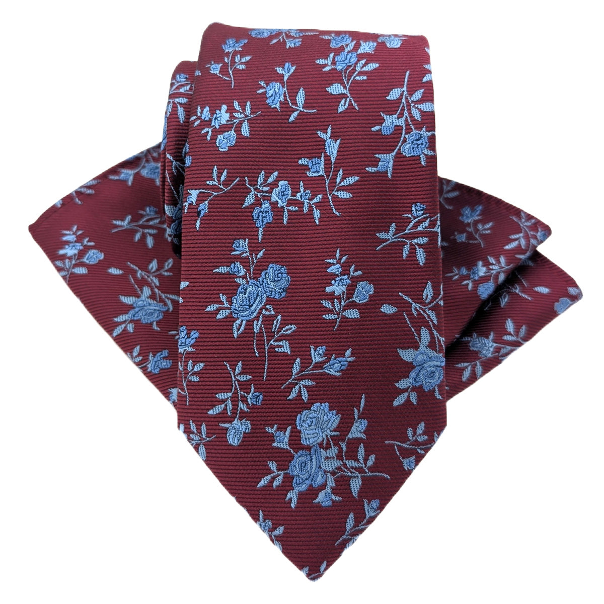 Burgundy & Blue Roses Pocket Square