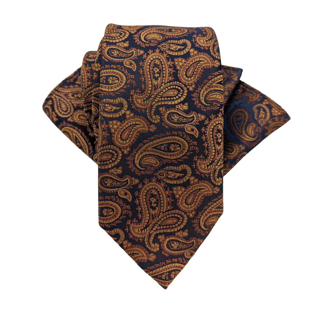 Navy & Copper Paisley Pocket Square