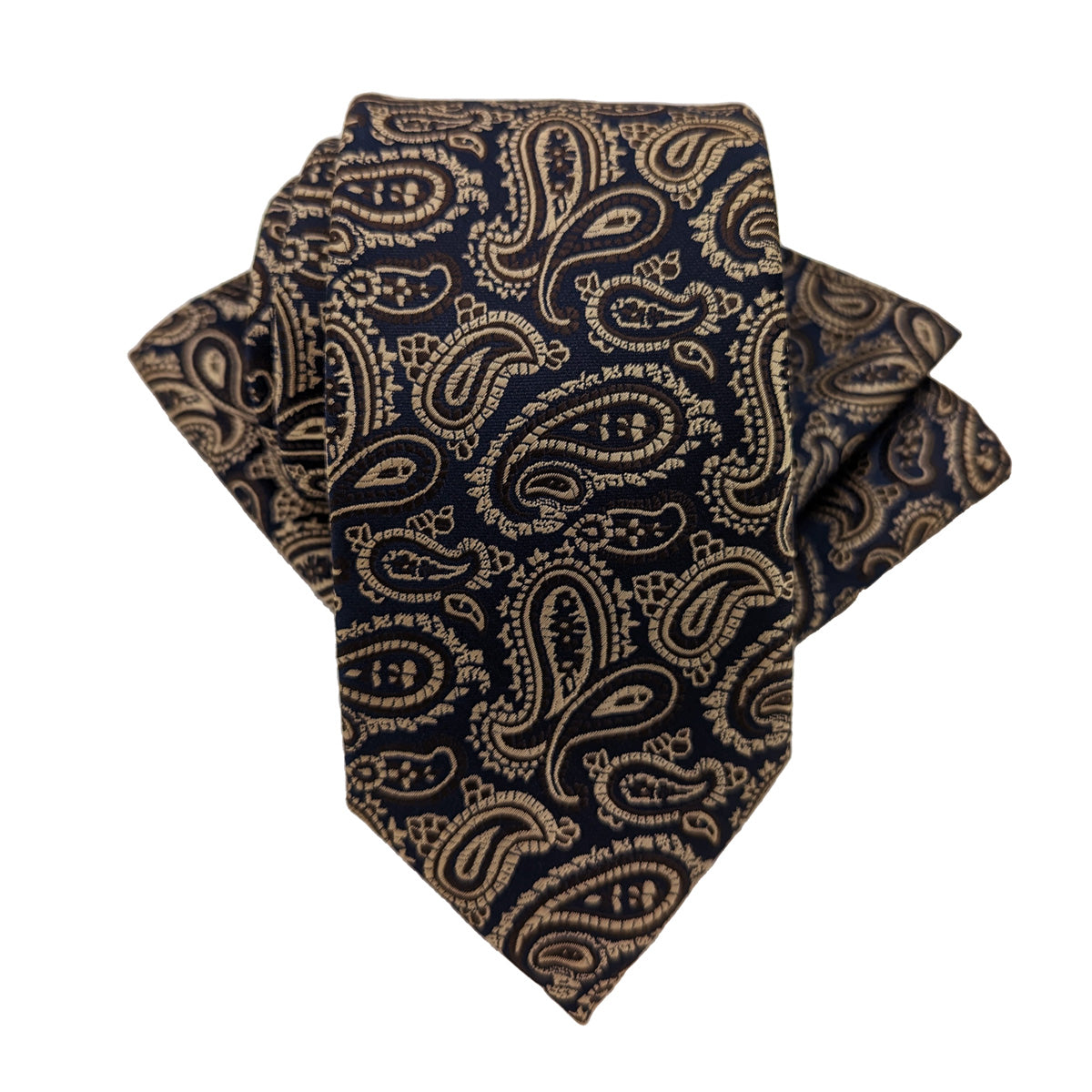 Navy & Gold Paisley Pocket Square