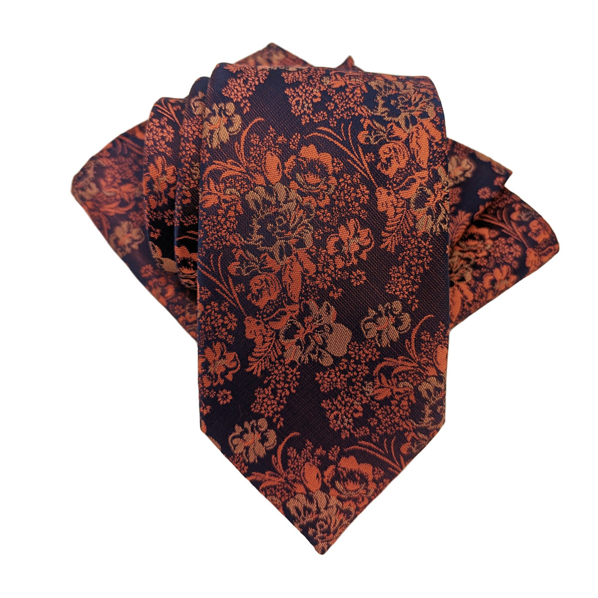 Navy & Orange Floral Wedding Tie