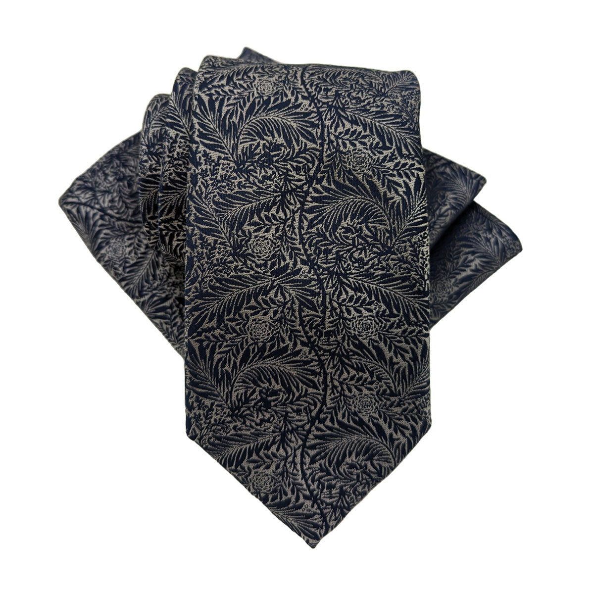 Navy & Silver Leaves Pocket Square