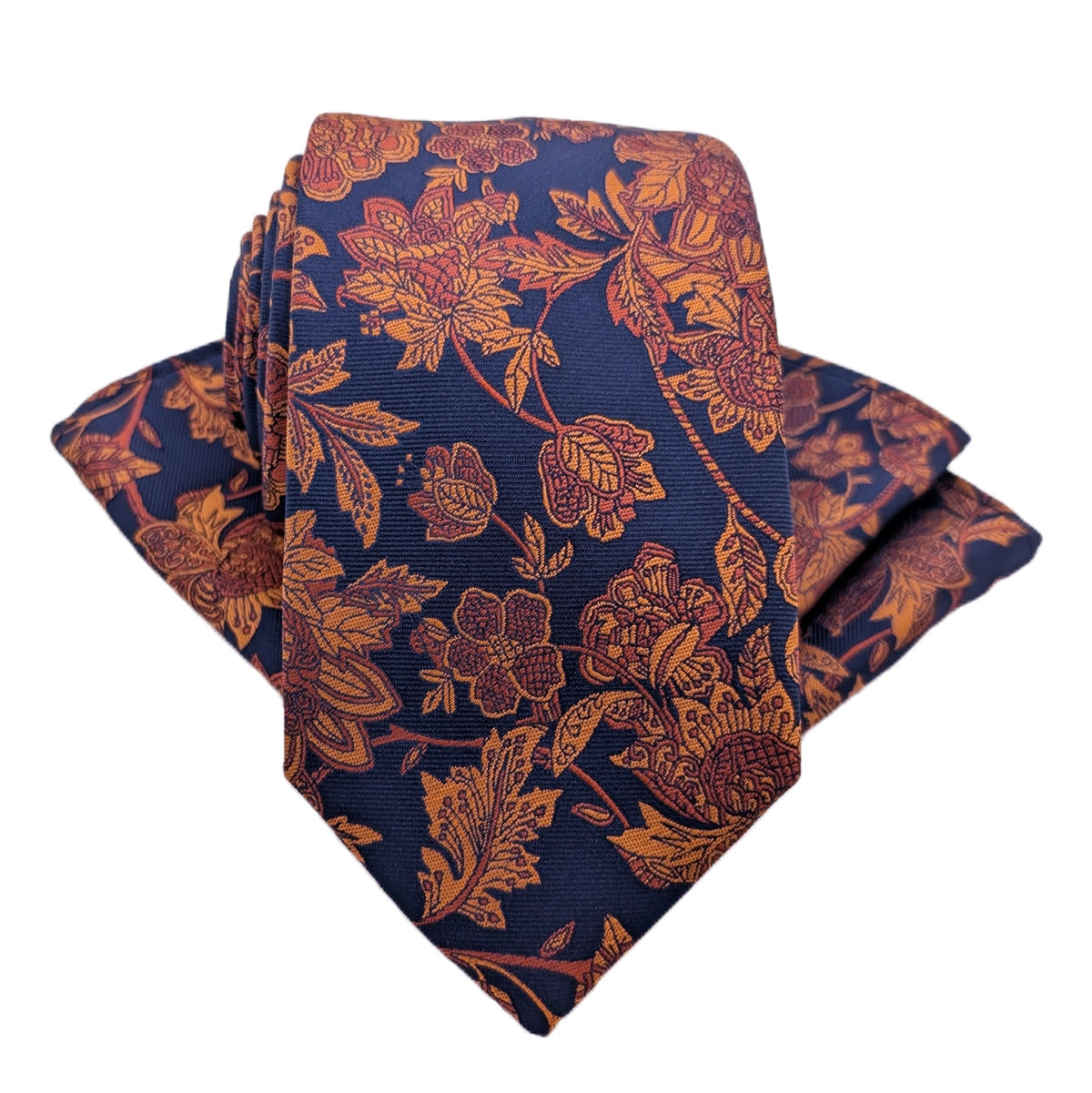 Navy & Copper Flowers Wedding Tie