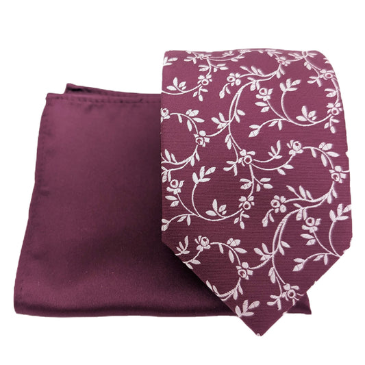 Mix and Match - Cassis Patterned & Cassis Wedding Tie Set