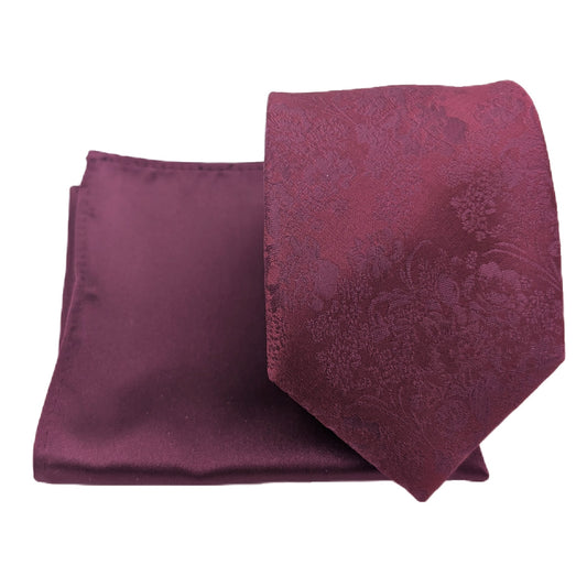 Mix and Match - Cassis Patterned & Cassis Wedding Tie Set