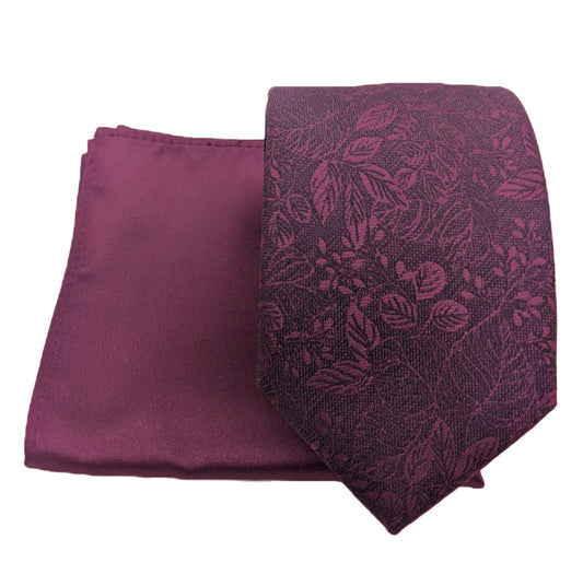 Mix and Match - Cassis Patterned & Cassis Wedding Tie Set