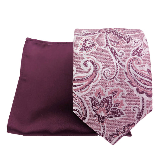 Mix and Match - Cassis Patterned & Cassis Wedding Tie Set
