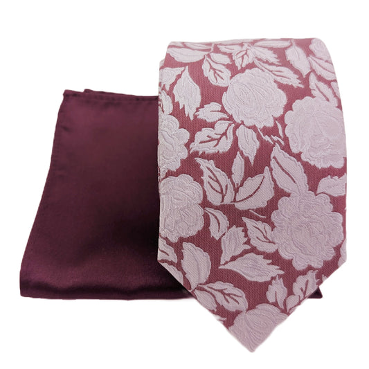 Mix and Match - Cassis Patterned & Cassis Wedding Tie Set