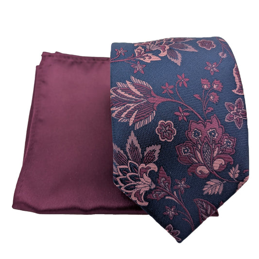 Mix and Match - Cassis Patterned & Cassis Wedding Tie Set