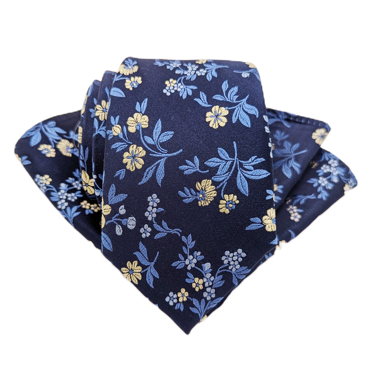 Navy & Daisy Floral Silk Pocket Square