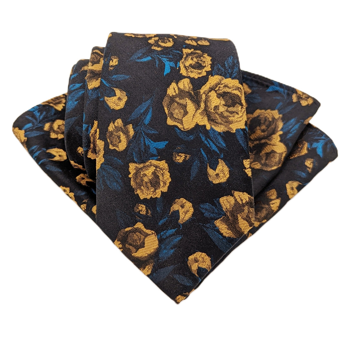 Midnight Gold Rose Wedding Tie