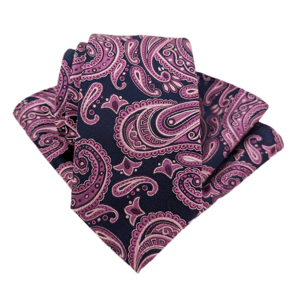 Navy & Berry Paisley Pocket Square