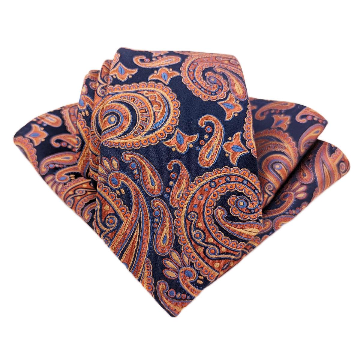 Navy & Orange Paisley Wedding Tie