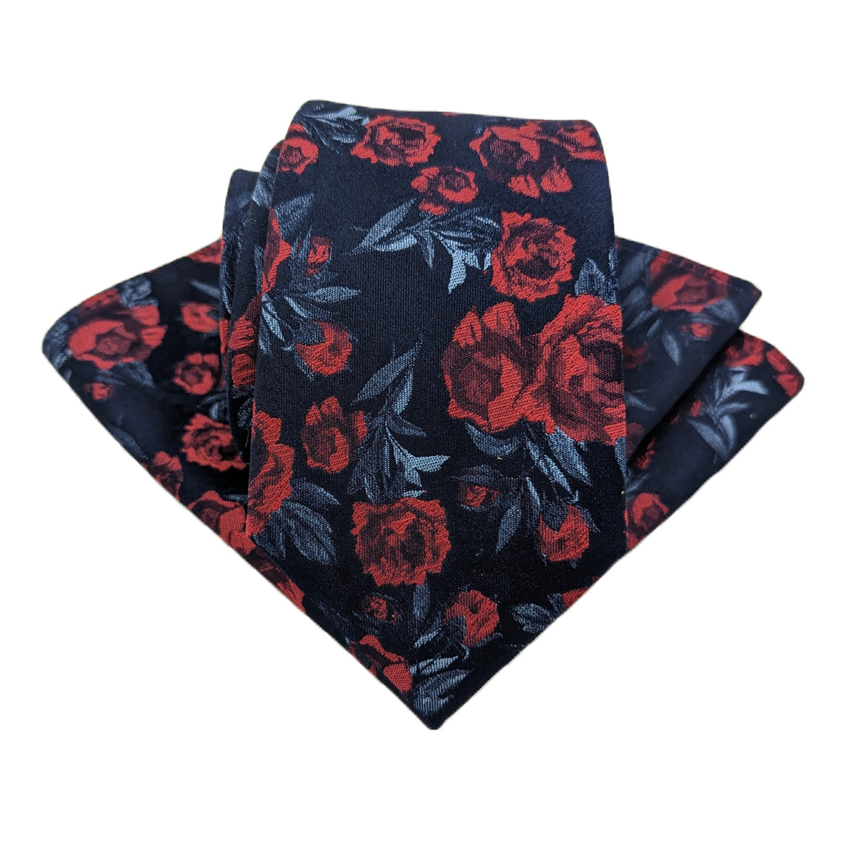 Midnight Red Rose Silk Wedding Tie