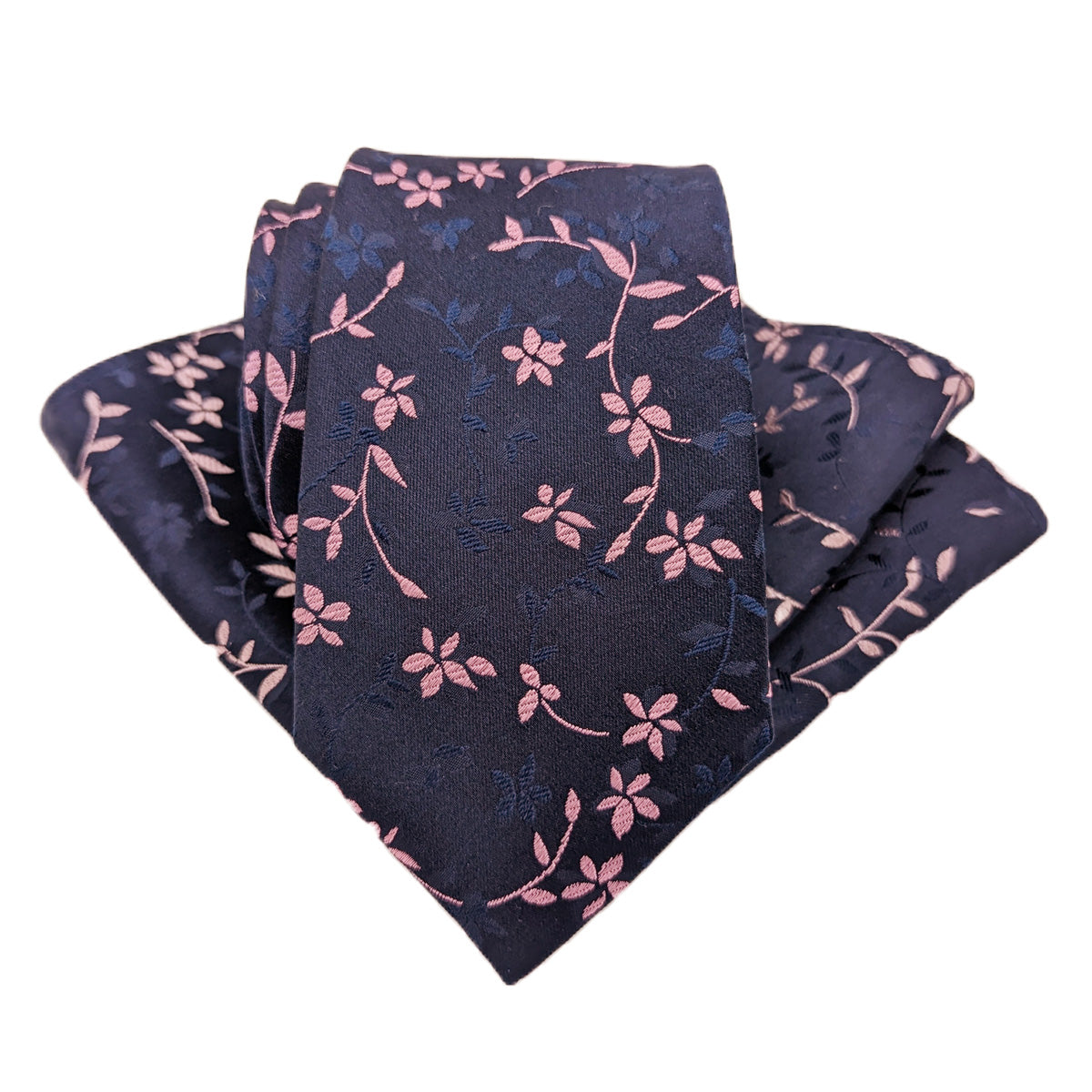 Navy & Pink Floral Silk Pocket Square