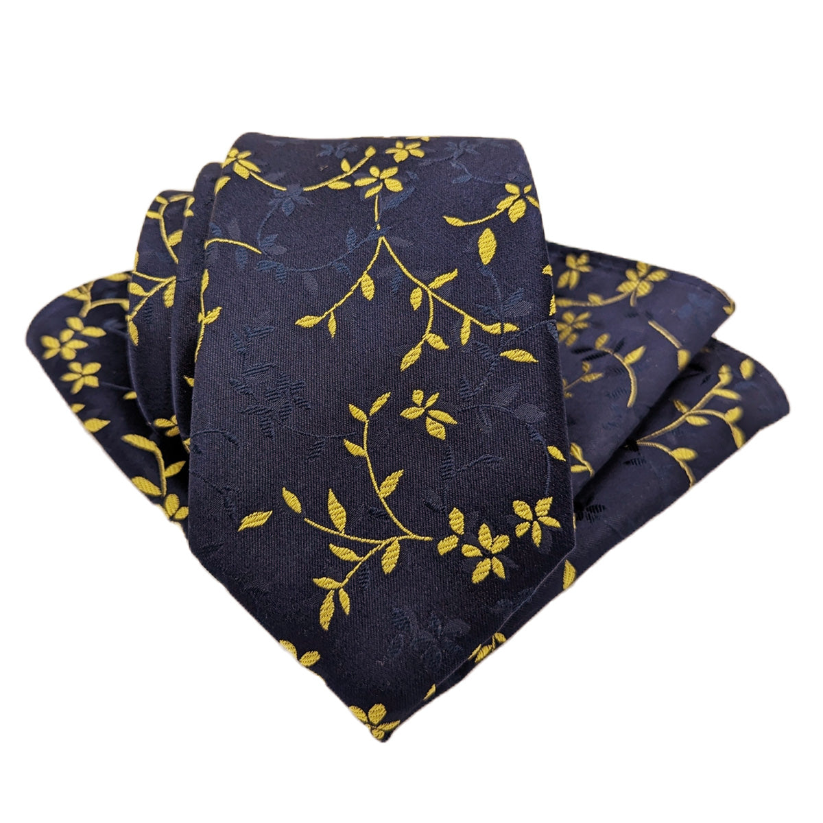Navy & Yellow Floral Silk Pocket Square
