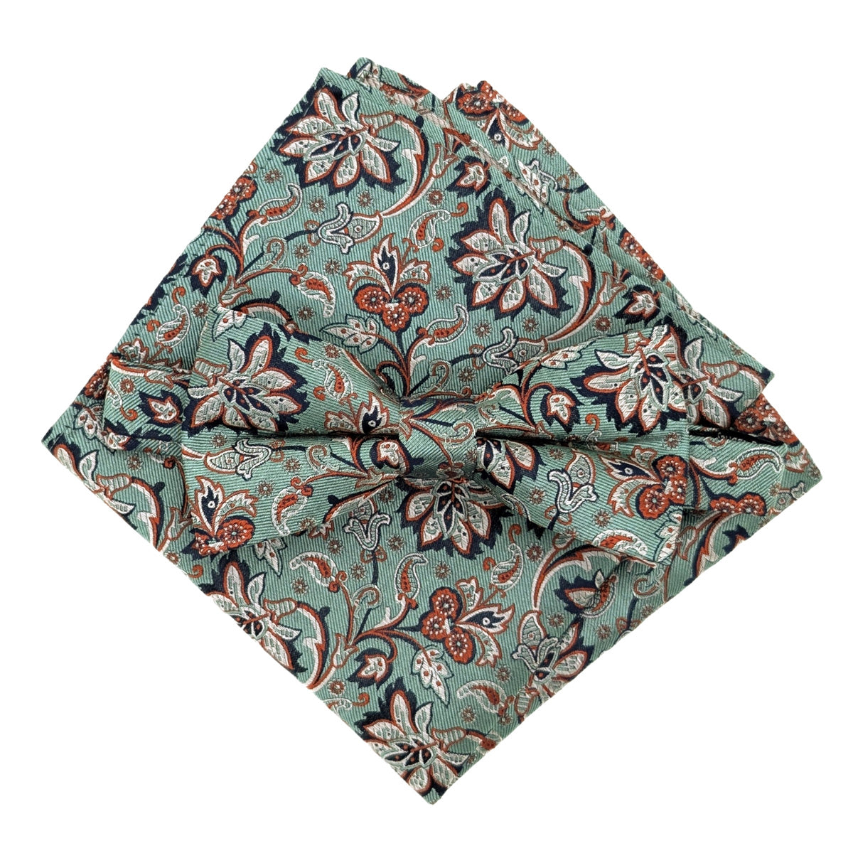 Green & Rust Flowers Silk Pocket Square
