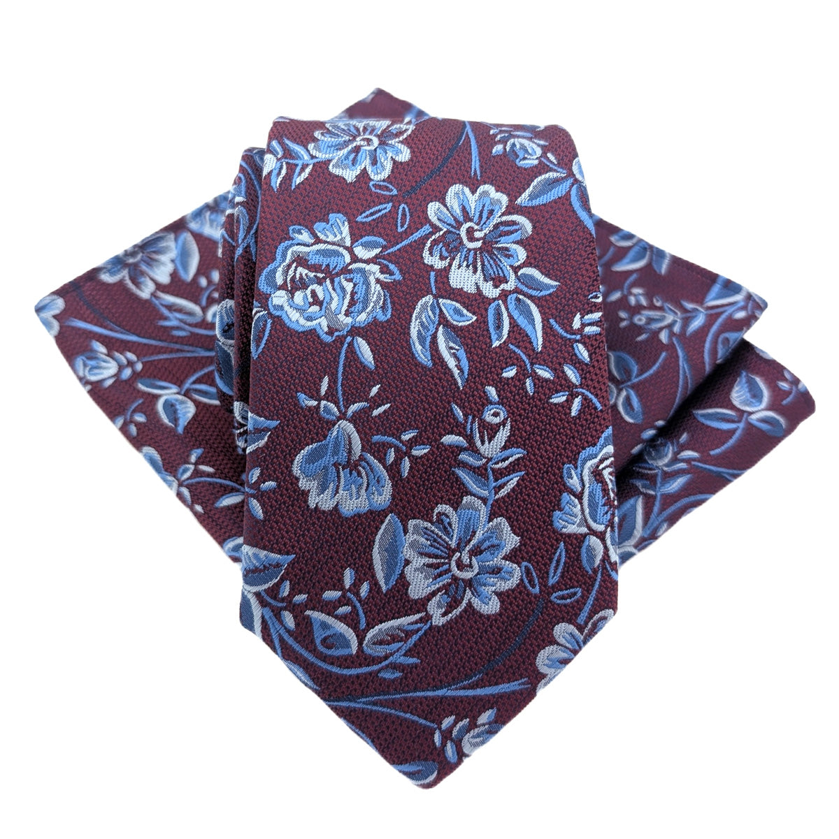 Burgundy & Blue Floral Pocket Square