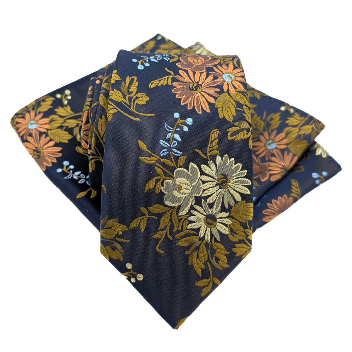 Navy & Yellow Daisies Pocket Square