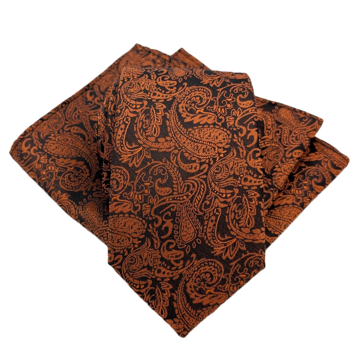 Black & Orange Paisley Pocket Square