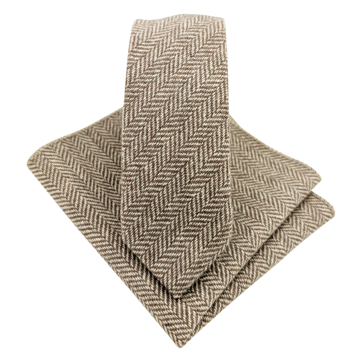 Beige Herringbone Tweed Wedding Tie