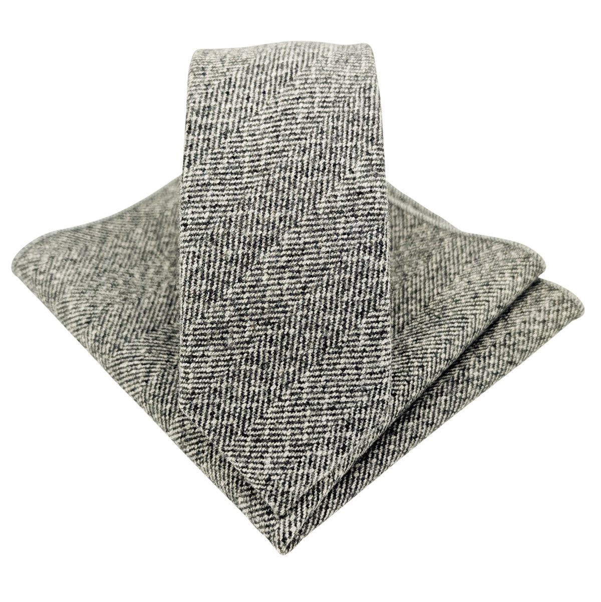 Pale Grey Herringbone Tweed Pocket Square