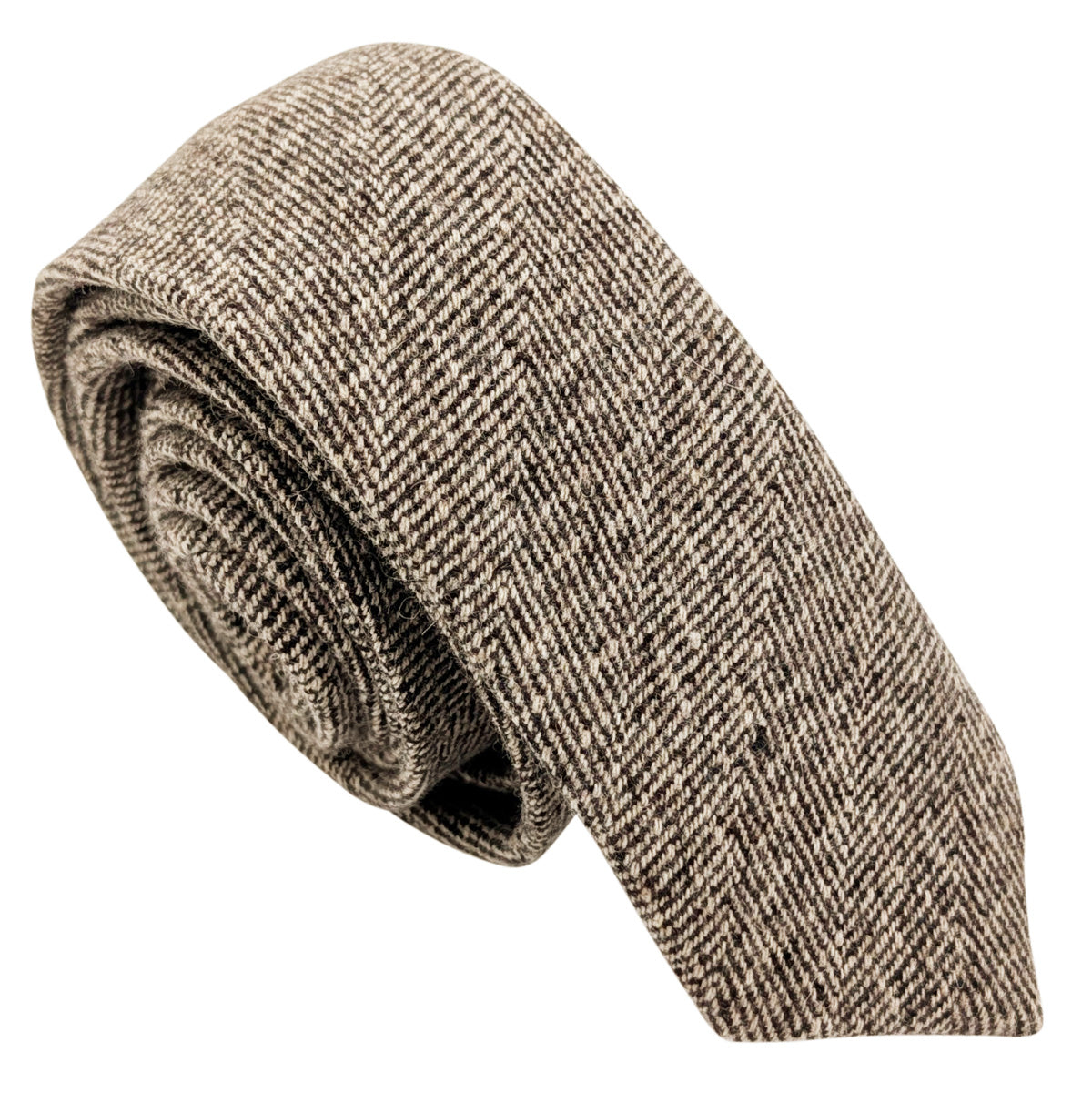 Pale Brown Herringbone Tweed Wedding Tie