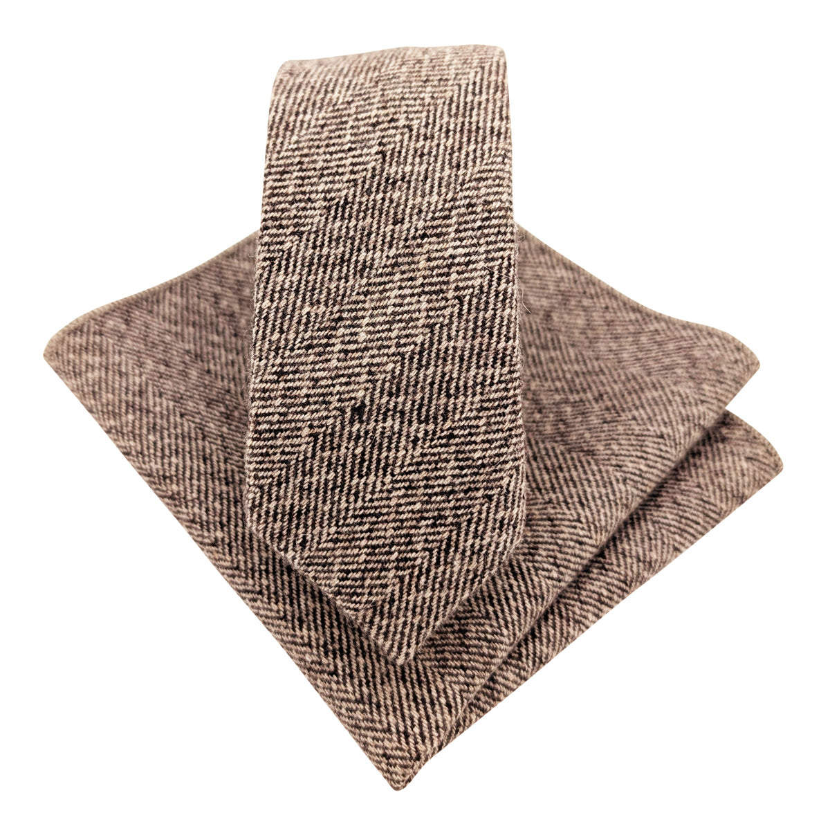 Pale Brown Herringbone Tweed Wedding Tie