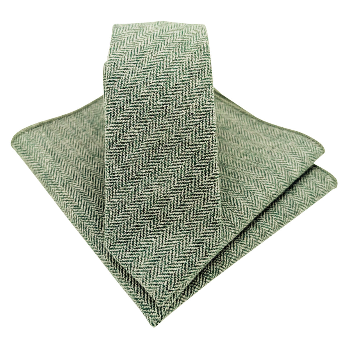 Green Herringbone Tweed Pocket Square