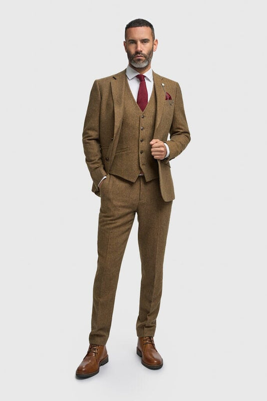 Thomas Brown Herringbone 3 Piece Suit - Suits - 