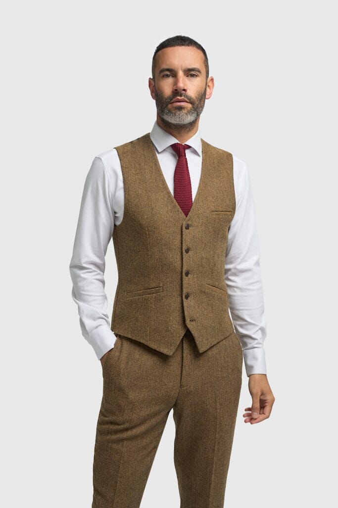 Thomas Brown Herringbone 3 Piece Suit - Suits - 