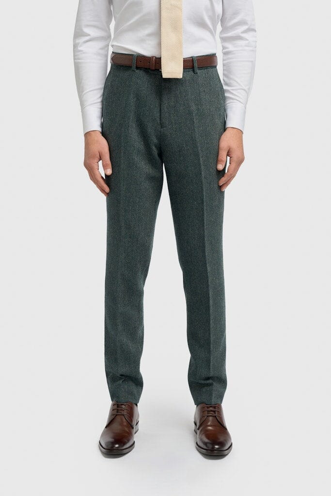Thomas Olive Herringbone 3 Piece Suit - Suits - 