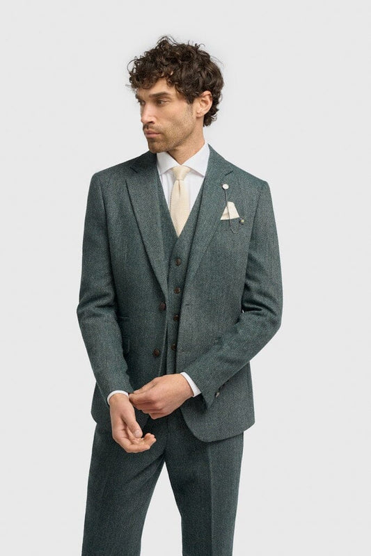 Thomas Olive Herringbone Jacket - Blazers & Jackets - 34R 