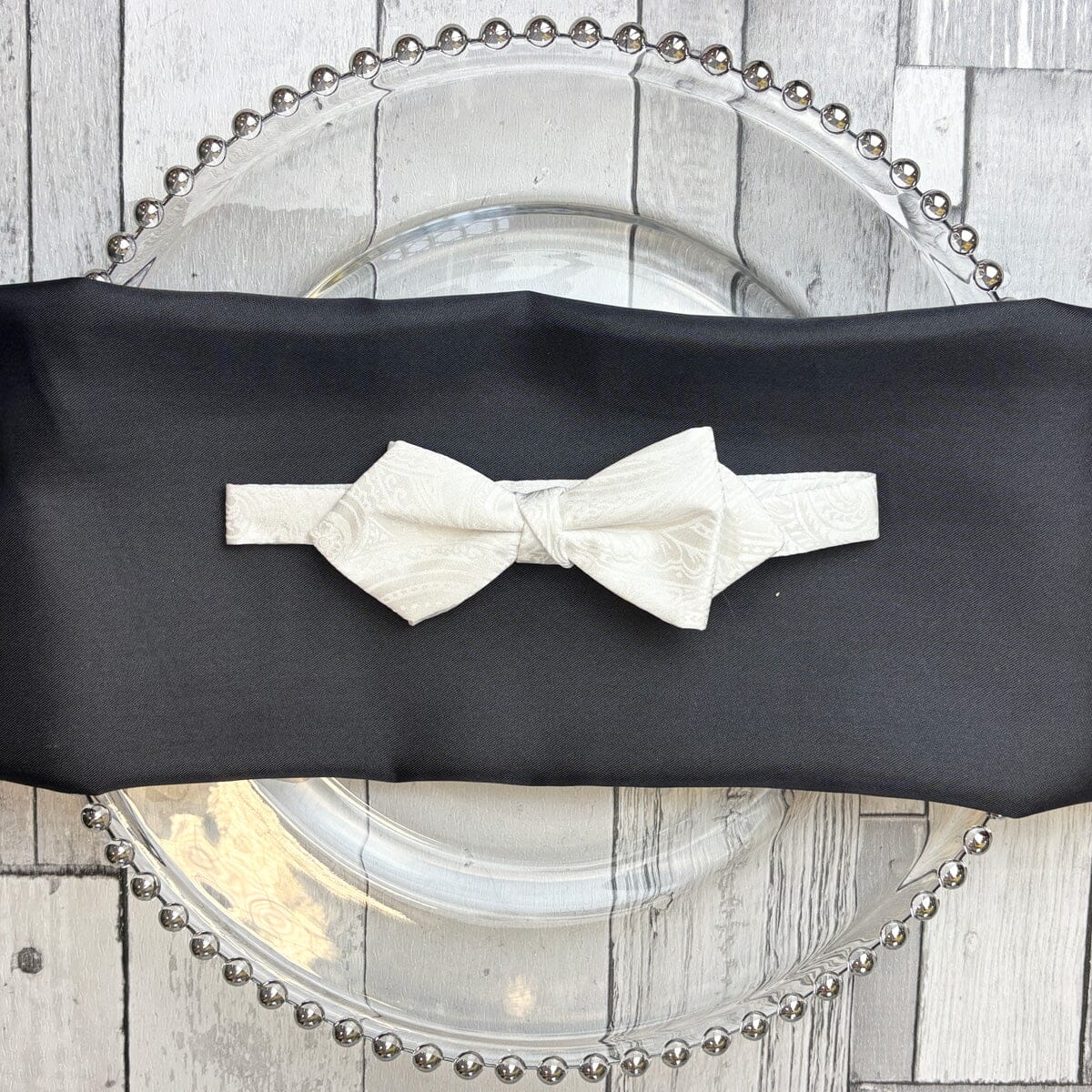 White Paisley Silk Diamond Point Bow Tie - Bow Ties - 