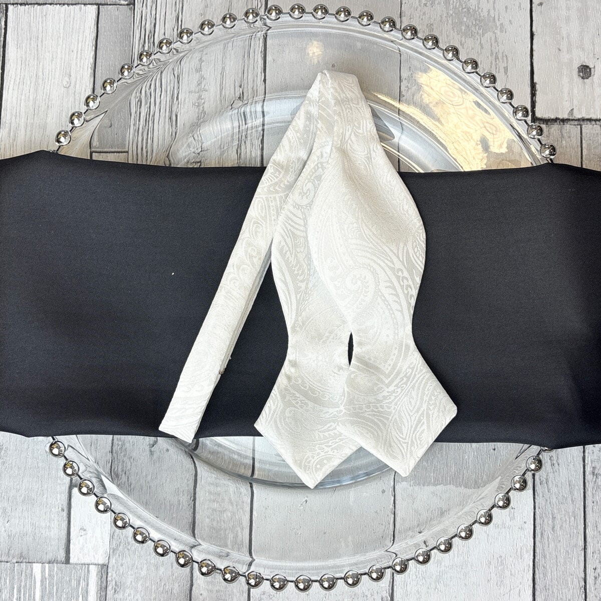 White Paisley Silk Diamond Point Bow Tie - Bow Ties - 