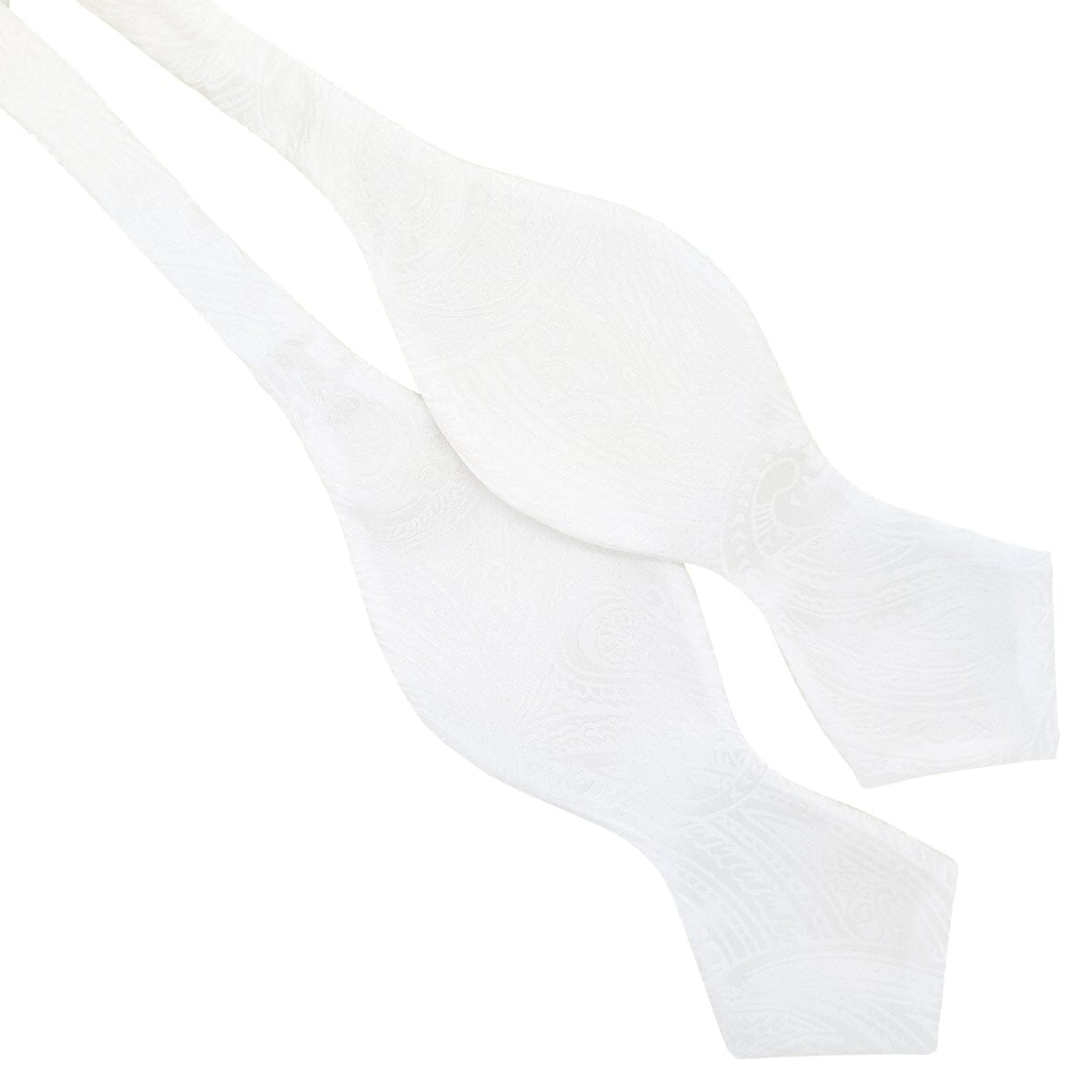 White Paisley Silk Diamond Point Bow Tie - Bow Ties - 