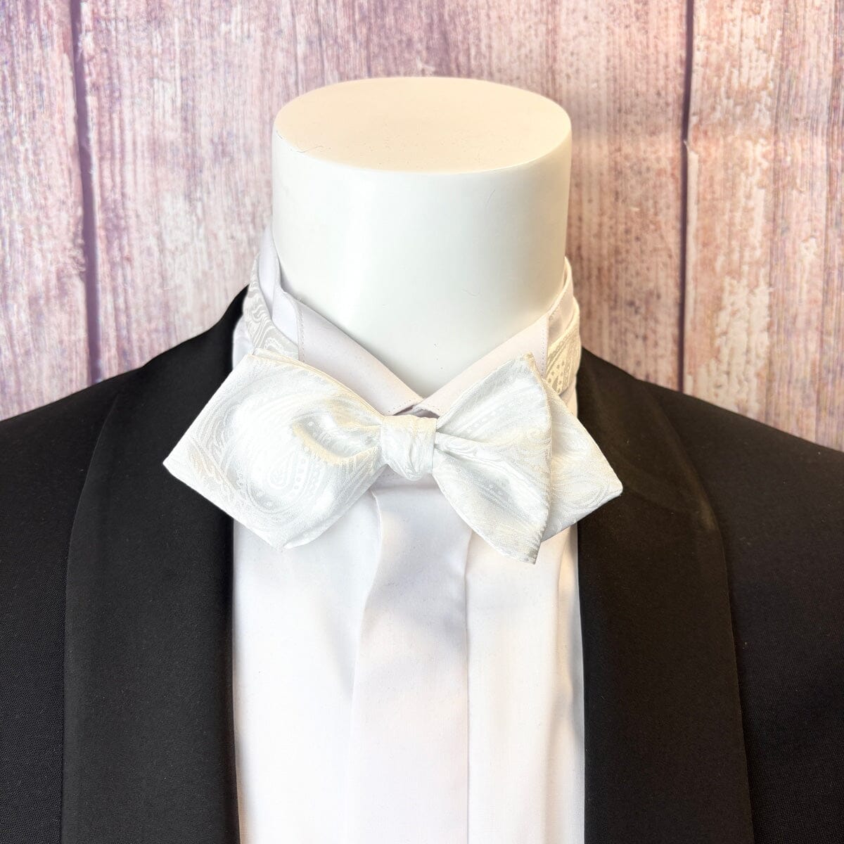 White Paisley Silk Diamond Point Bow Tie - Bow Ties - 