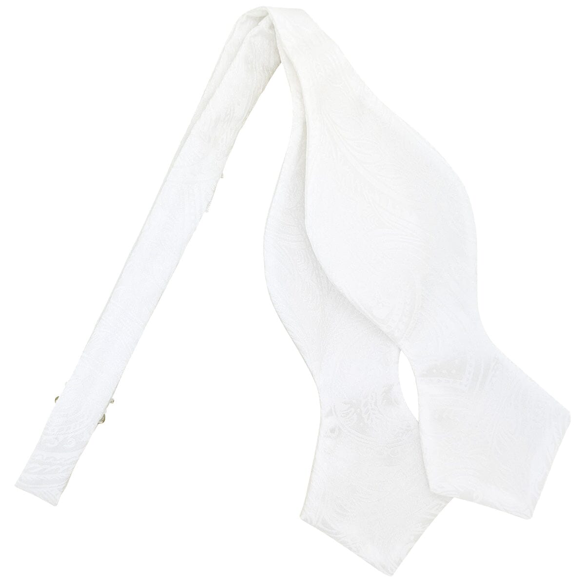 White Paisley Silk Diamond Point Bow Tie - Bow Ties - Self-Tie 
