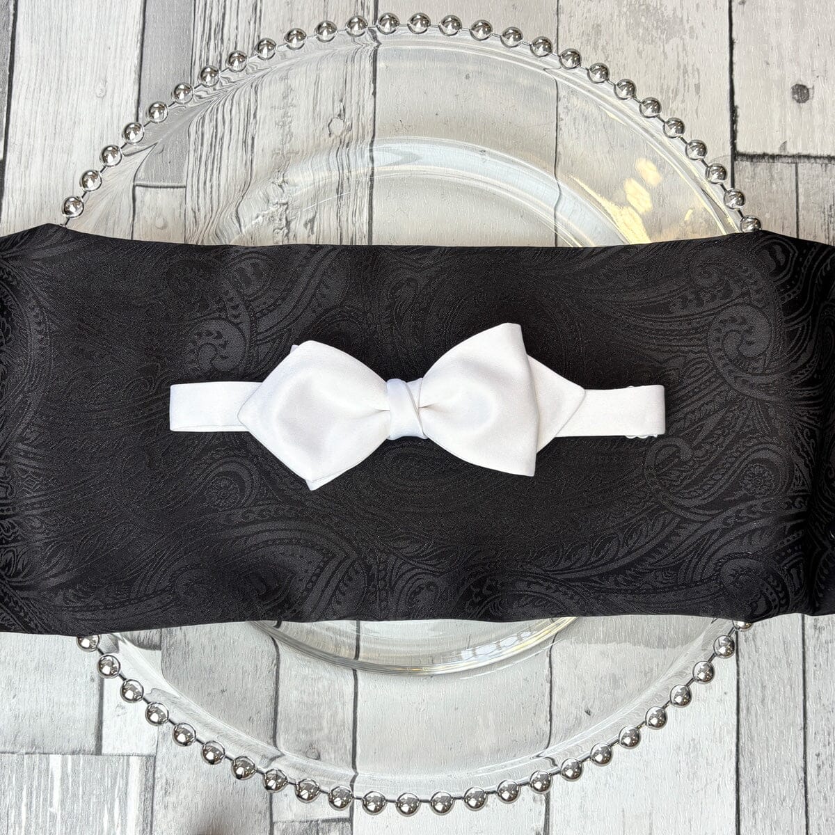White Satin Diamond-Point Bow Tie - Bow Ties - 