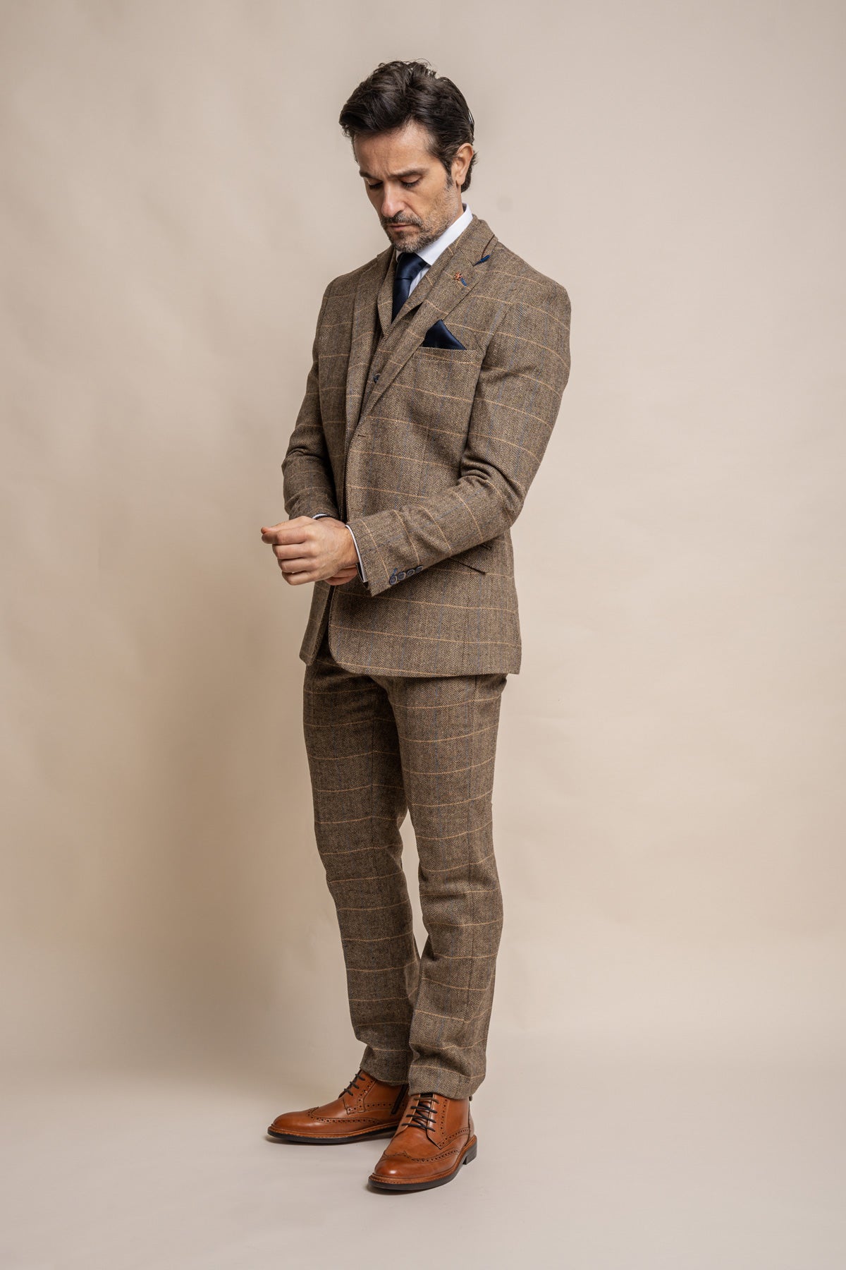Albert Brown Tweed 3 Piece Wedding Suit