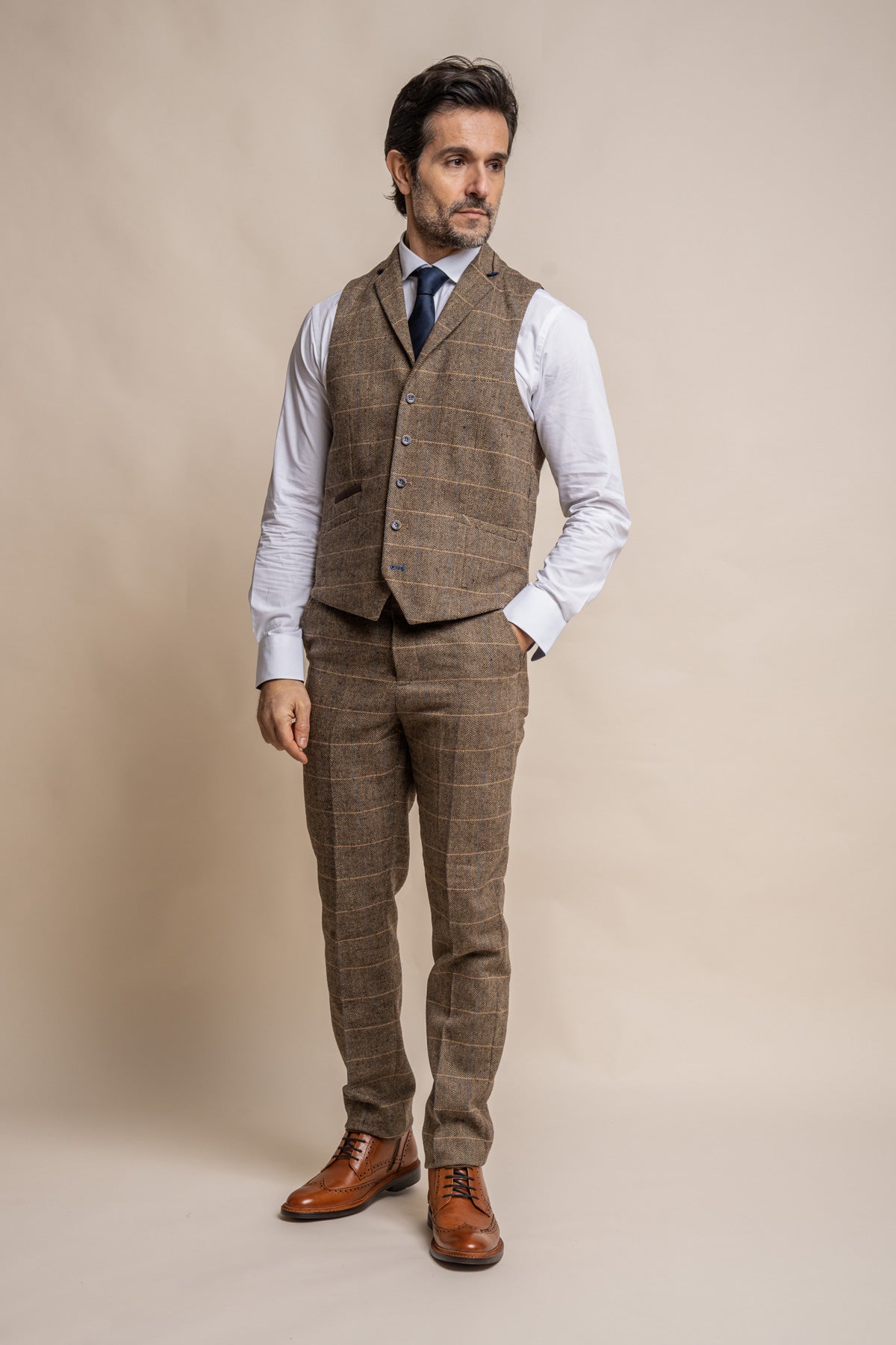 Albert Brown Tweed 3 Piece Wedding Suit