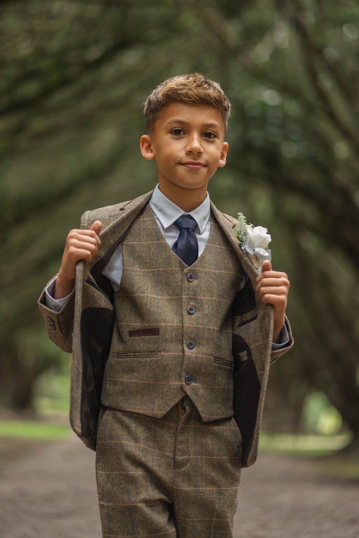 Albert Brown Tweed Boys 3 Piece Wedding Suit