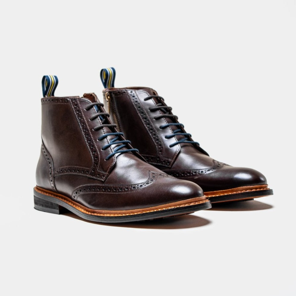 Ashmore Brown Brogue Boots - Boots - - THREADPEPPER