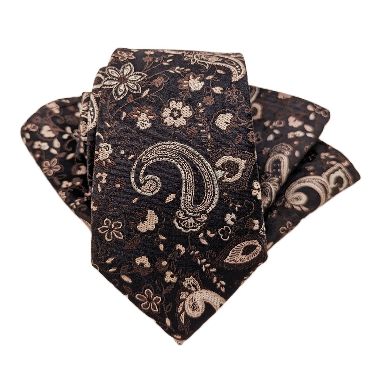Beige Floral Paisley Silk Pocket Square - Wedding Pocket Square - - Swagger & Swoon