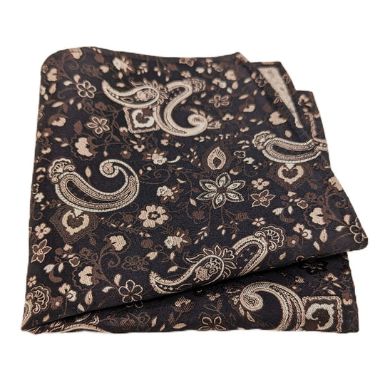 Beige Floral Paisley Silk Pocket Square - Wedding Pocket Square - - Swagger & Swoon